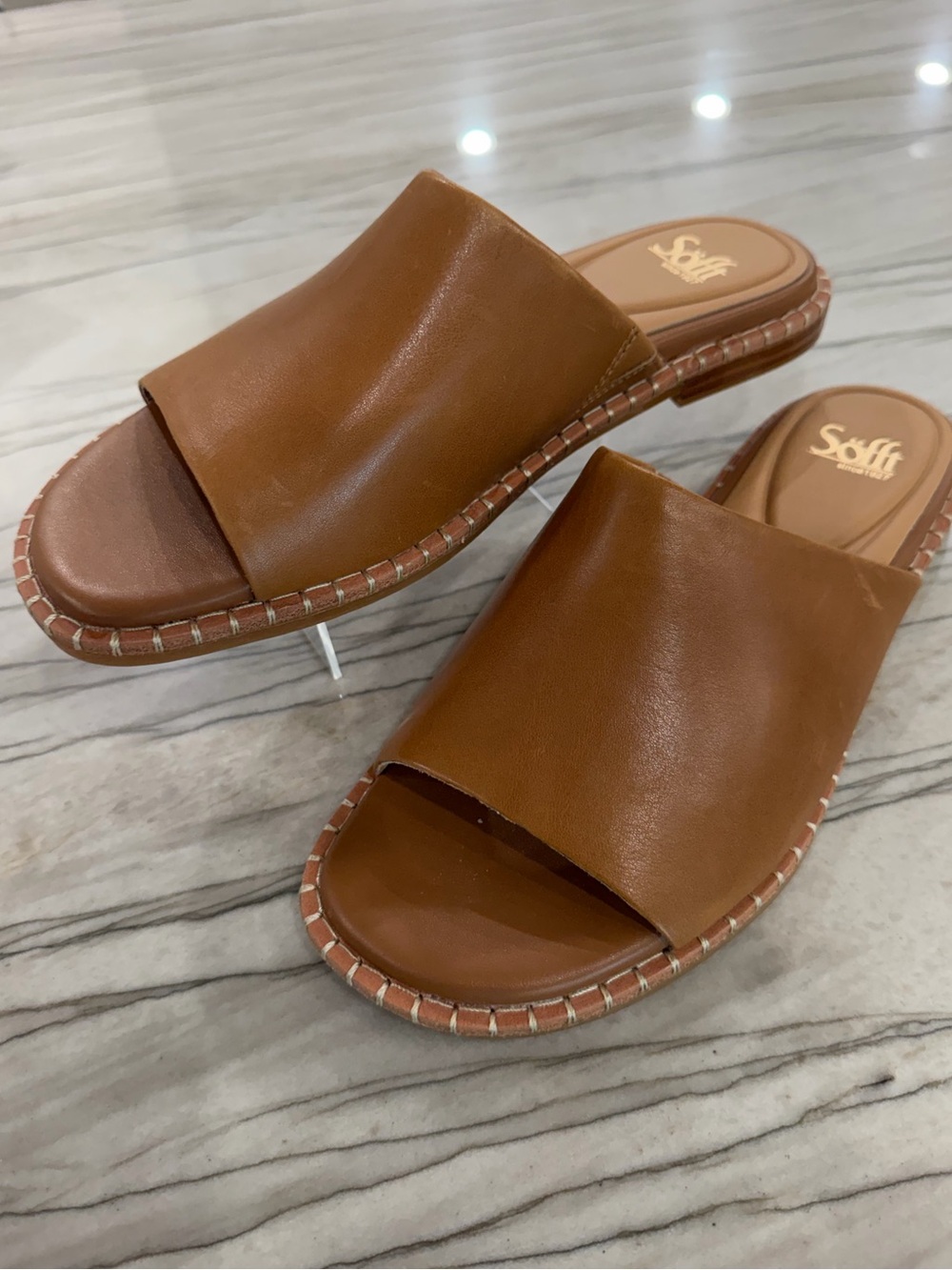 Sofft Cognac Leather Slide Mules